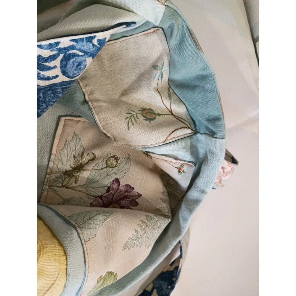 Handmade Patchwork Tote Bag Multicolor Floral Damask‎ Canvas Shoulder Bag 15x14